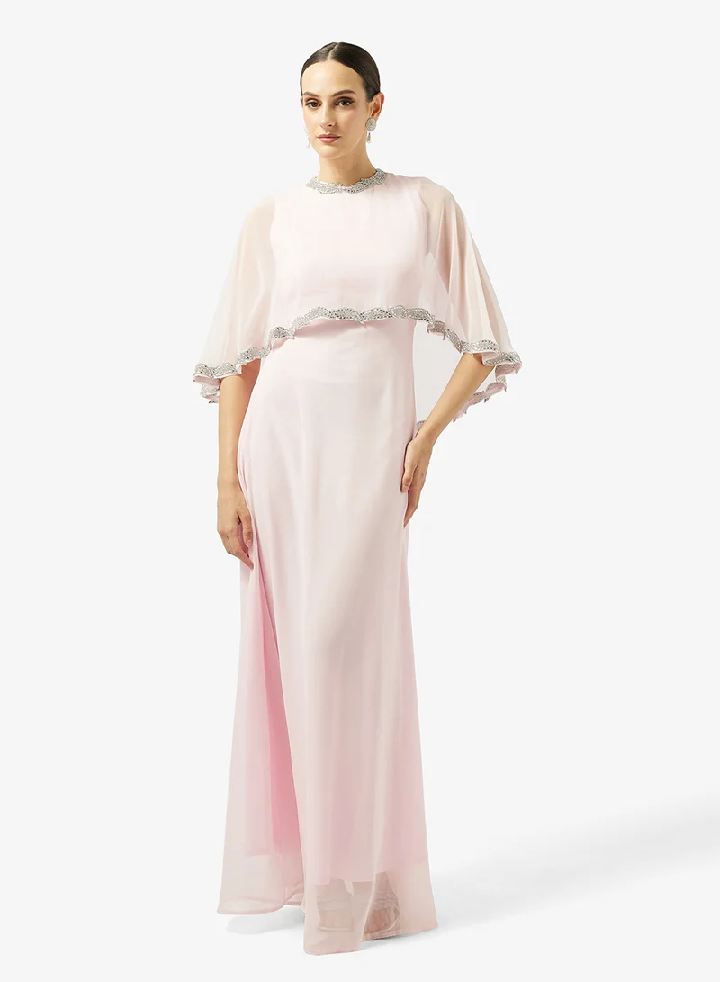 Sheer Cape Dress With Embellishment